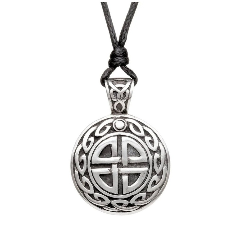 Heritage Collection Celtic Knot 1" Pewter Pendant Necklace Adjustable Black Cord